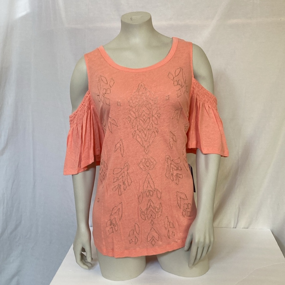 DEMOCRACY Jeans Women’s Tops Plus Size 2X Cold Shoulder Tunic Style Embroidered